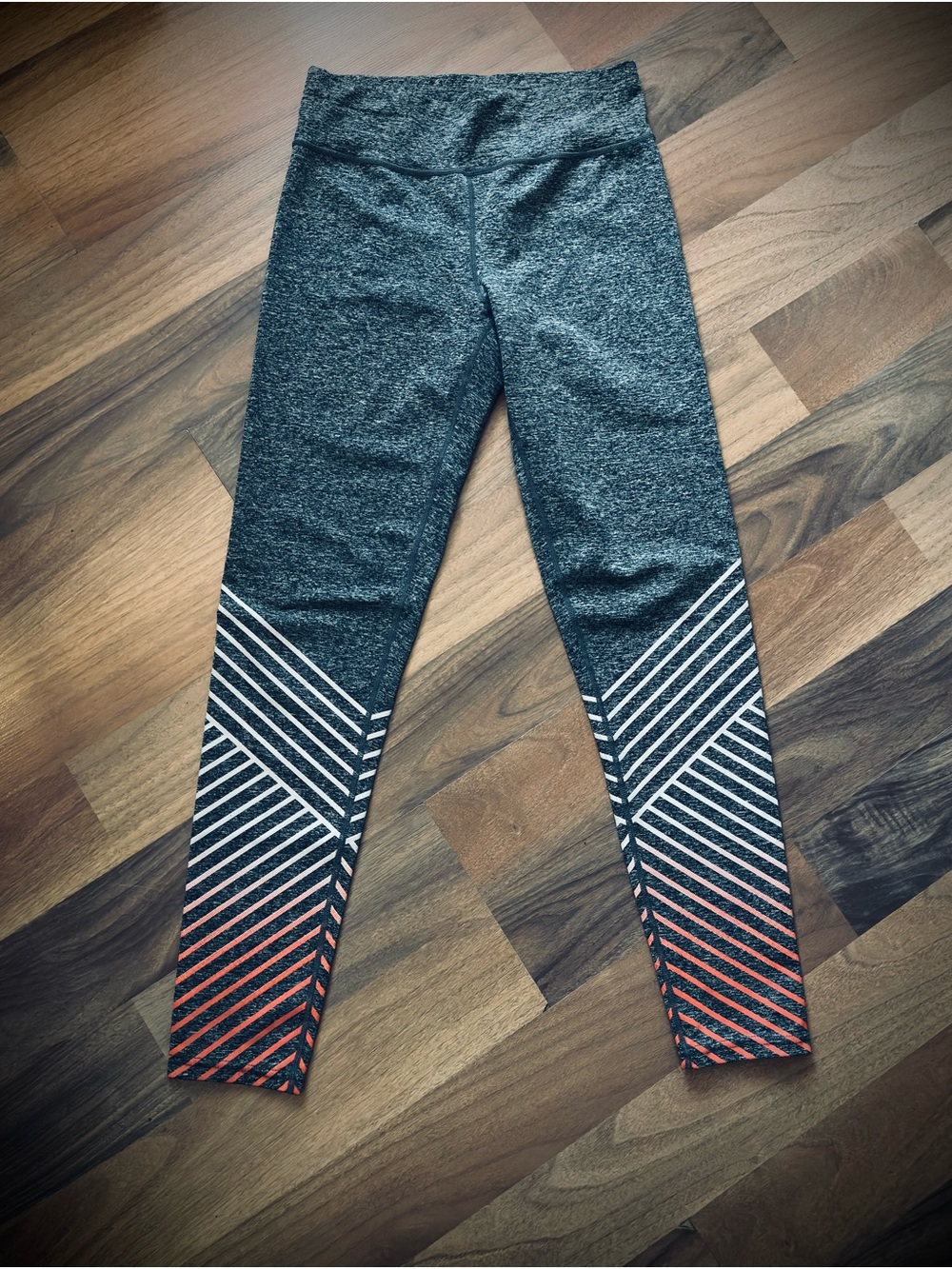Women’s High-Waist Gray Jeggings with White and Coral Striped Detail